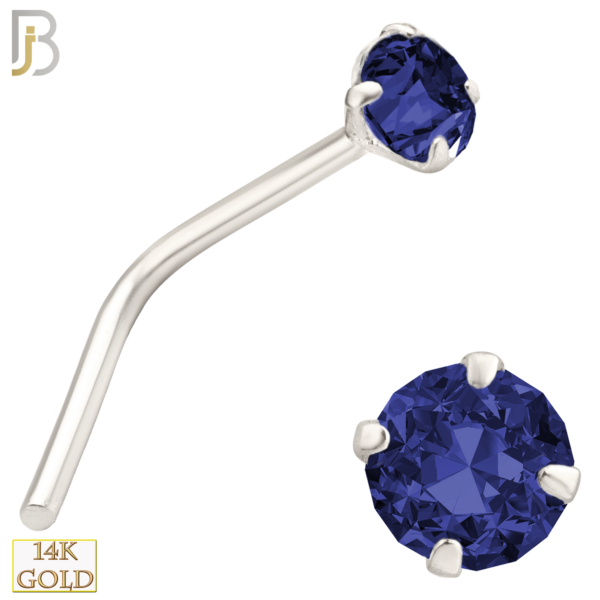 14k White Gold L-Shaped with Blue Sapphire CZ