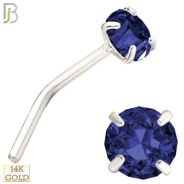 14k White Gold L-Shaped with Blue Sapphire Colored CZ