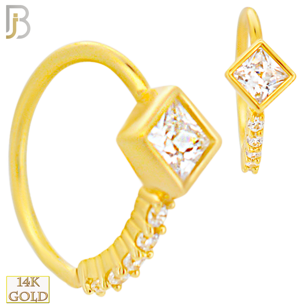 14K Yellow Gold Square Shaped CZ in Bezel Setting with Line of CZ