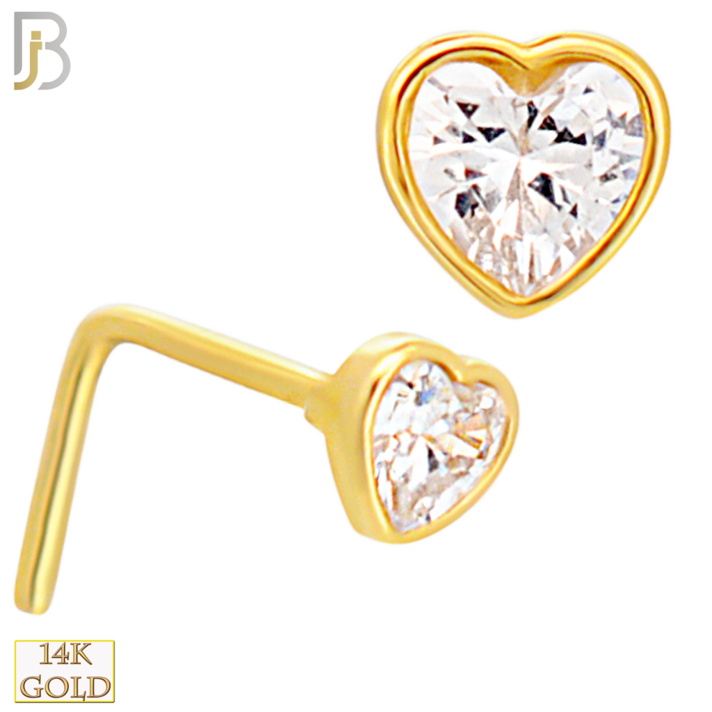 14k Solid Gold LShape Heart Nuggets Design Body Jewelz