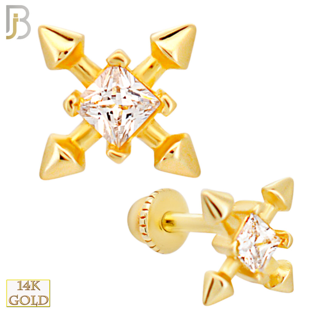 14k Gold Flower with CZ Tragus Cartilage Barbell