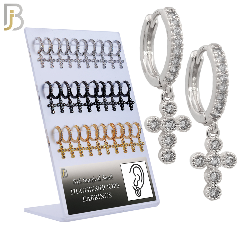 316l-surgical-steel-dangling-cross-with-zircon-huggies-earrings